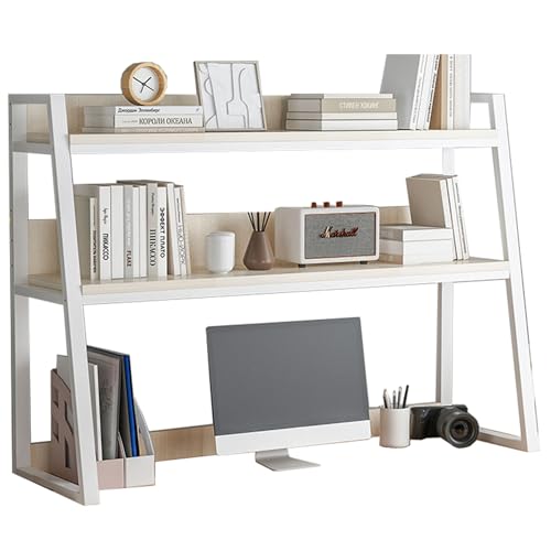 Computer Desktop Bookcase 2-Tier Multipurpose Metal and Wood Desk Hutch Bookshelf for Computer with Partitions Shelf Display Rack Desk Organizer for Office Home Dormitory,Black b,75×32×90CM