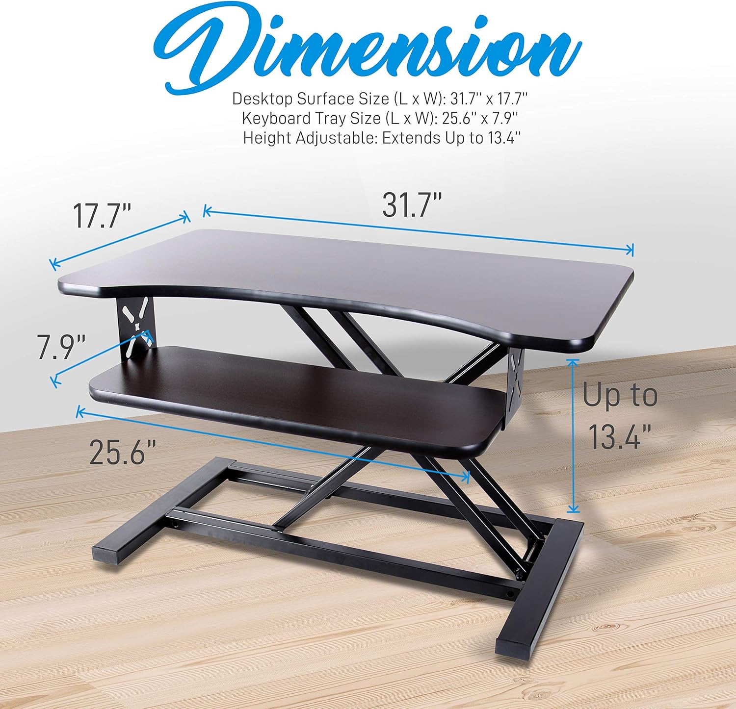 Pyle Ergonomic Standing Desk & PC Monitor Riser - Height Adjustable Laptop & Computer Table w/Wide Keyboard Tray - Black Sit & Stand Desktop Workstation Converter for Office or Gaming Use - PDRIS12