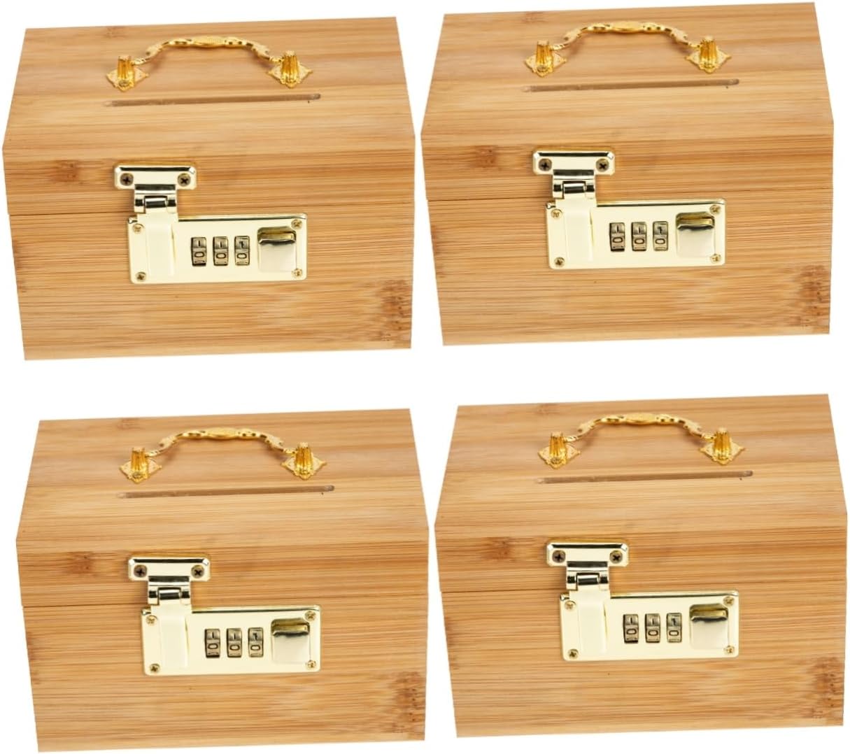 Garneck 4pcs Box money box with lock wooden storage chest trunk piggy bank square Wooden Piggy Banks with Lock coin change container cash rustic wooden box vacation password wrought iron