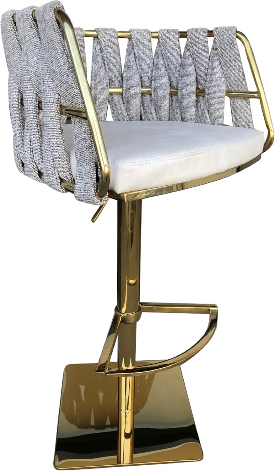 Velvet Milano Adjustable Swivel Counter Bar Chair Barstool, Off White Gold