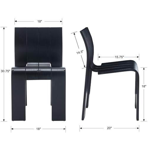 Guyou Black Wood Dining Chairs Set of 2, Modern Armless Dining Room Chairs with Wooden Back & Legs, Strip Chairs Kitchen Chairs Wooden Side Chairs for Dinner Living Room