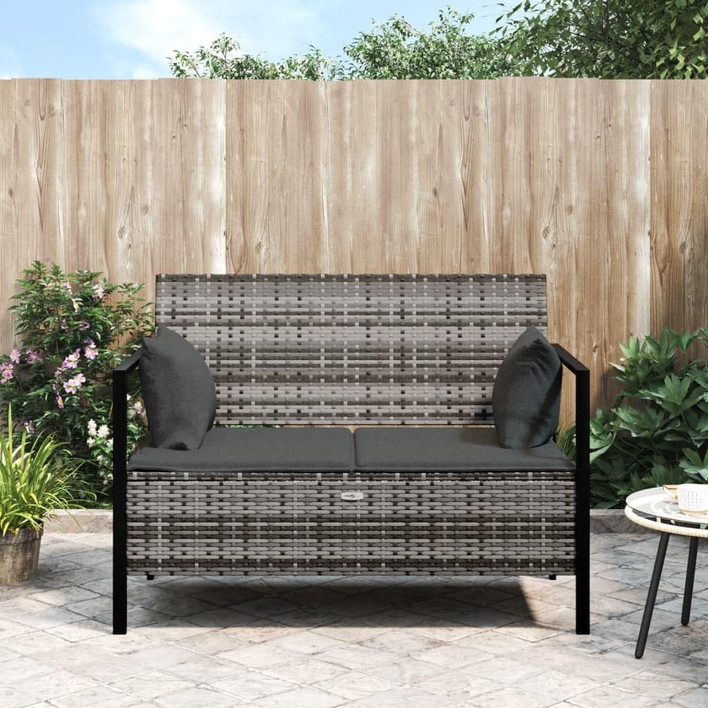 2-Seater Patio Bench, Patio Bench Outdoor Seating Patio Chairs Decorative Bench Suitable for Entryway Living Room Garden Yard, with Cushions Gray Poly Rattan