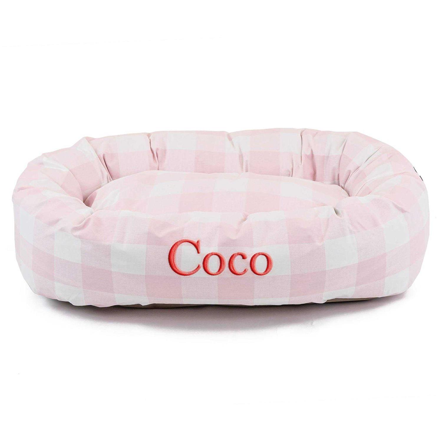 Majestic Pet Personalized Checkered Bagel Cat and Dog Bed - Pet Supplies online store