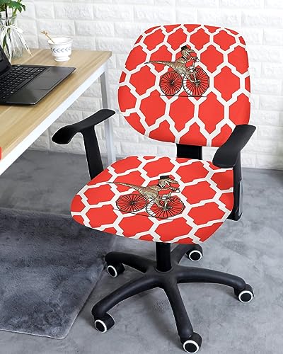 Office Chair Covers Stretchable Dinosaur with Moroccan Texture Grey Split Computer Desk Chair Cover Universal Spandex Chair Seat Covers Rotating Boss Arm Chair Slipcovers
