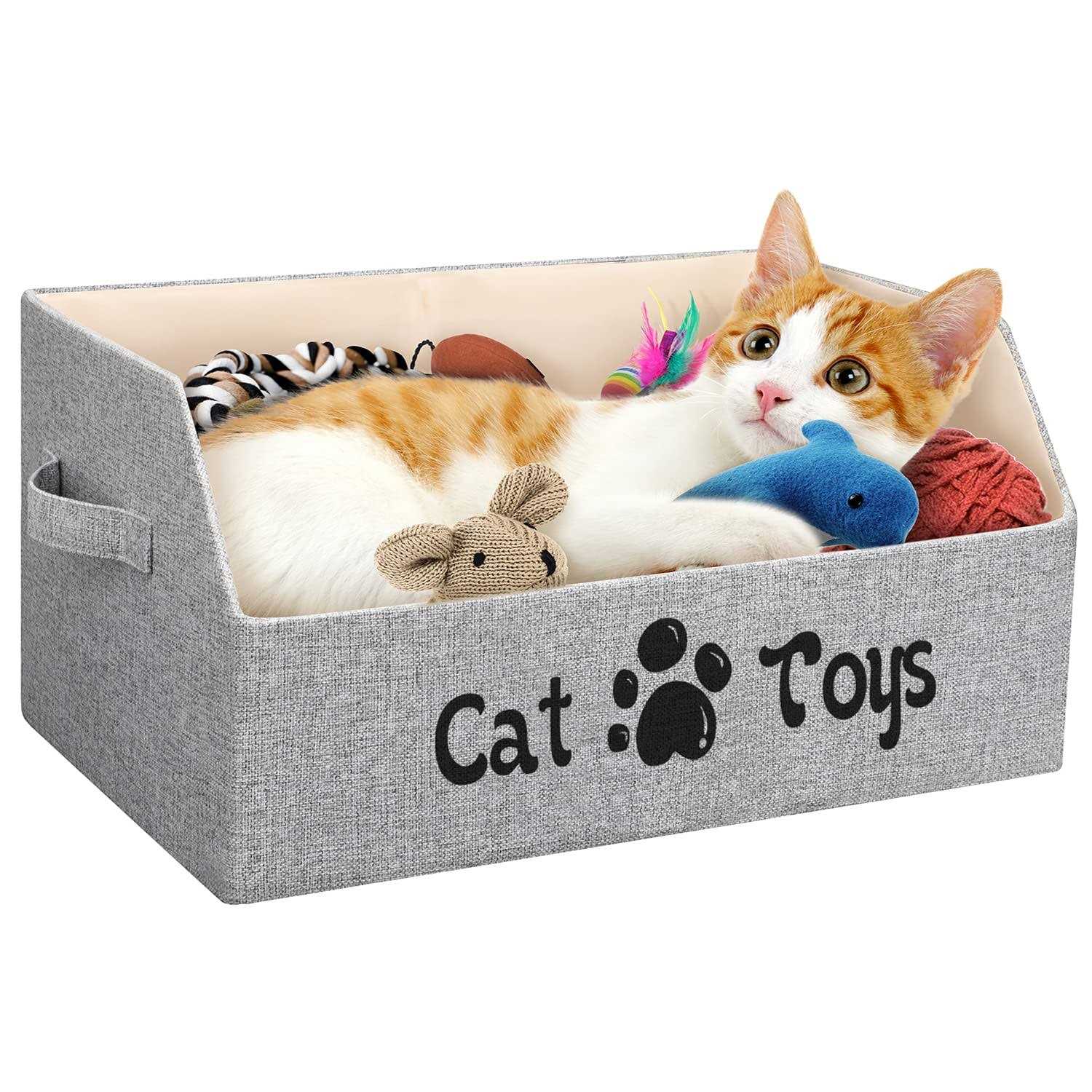 LOVSTORAGE Large Cat Toy Box Cat Toy Storage Basket 2X Thicker Foldable Sturdy Pet Toy Storage Bin Bed for Organizing Pet Toys Treats Clothes and - Pet Supplies online store