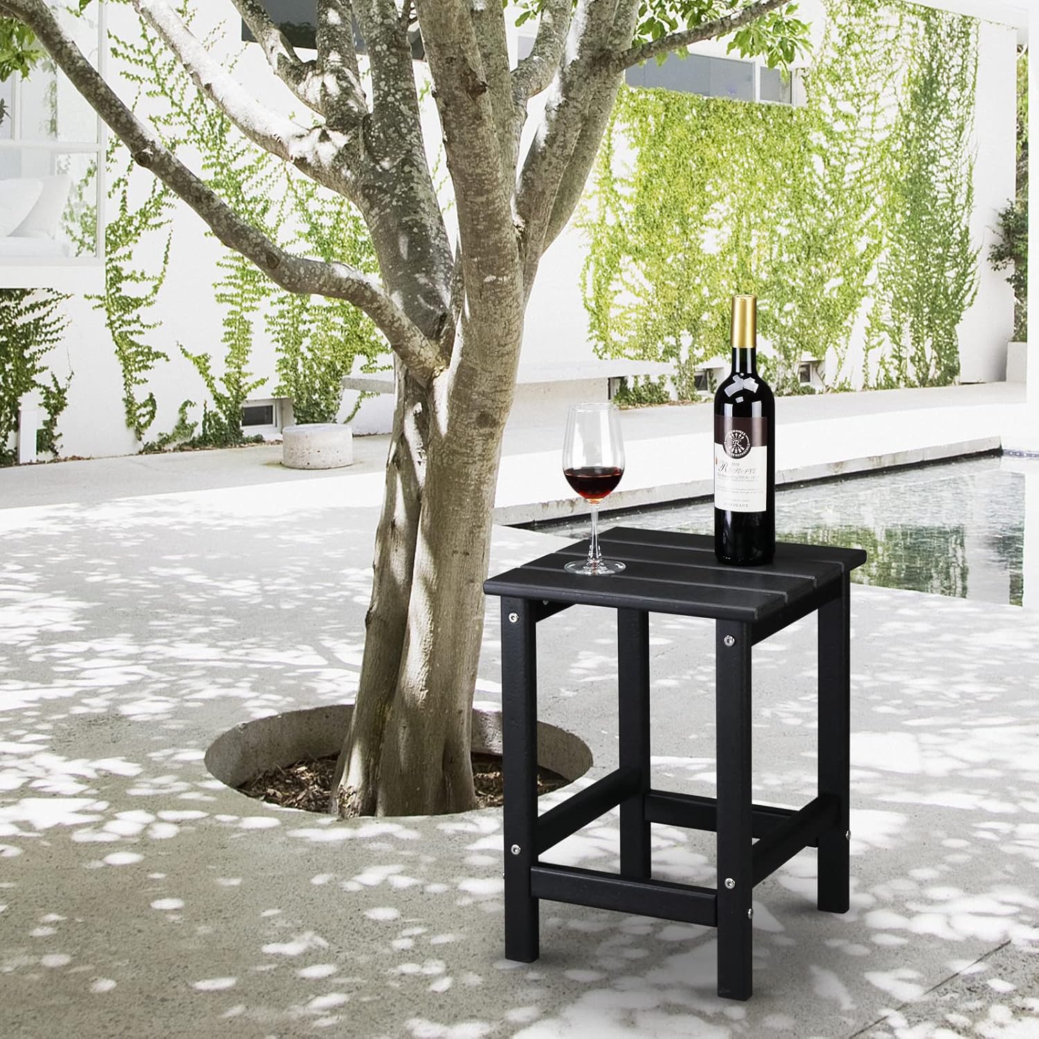 Black Outdoor Side Table,Double HDPE Patio End Table for Indoor,Porch,Pool,Patio Side Table for Balcony,Patio Coffee Table Chairside End Tables,Outdoor Side Tables 36 x 36 x 47cm