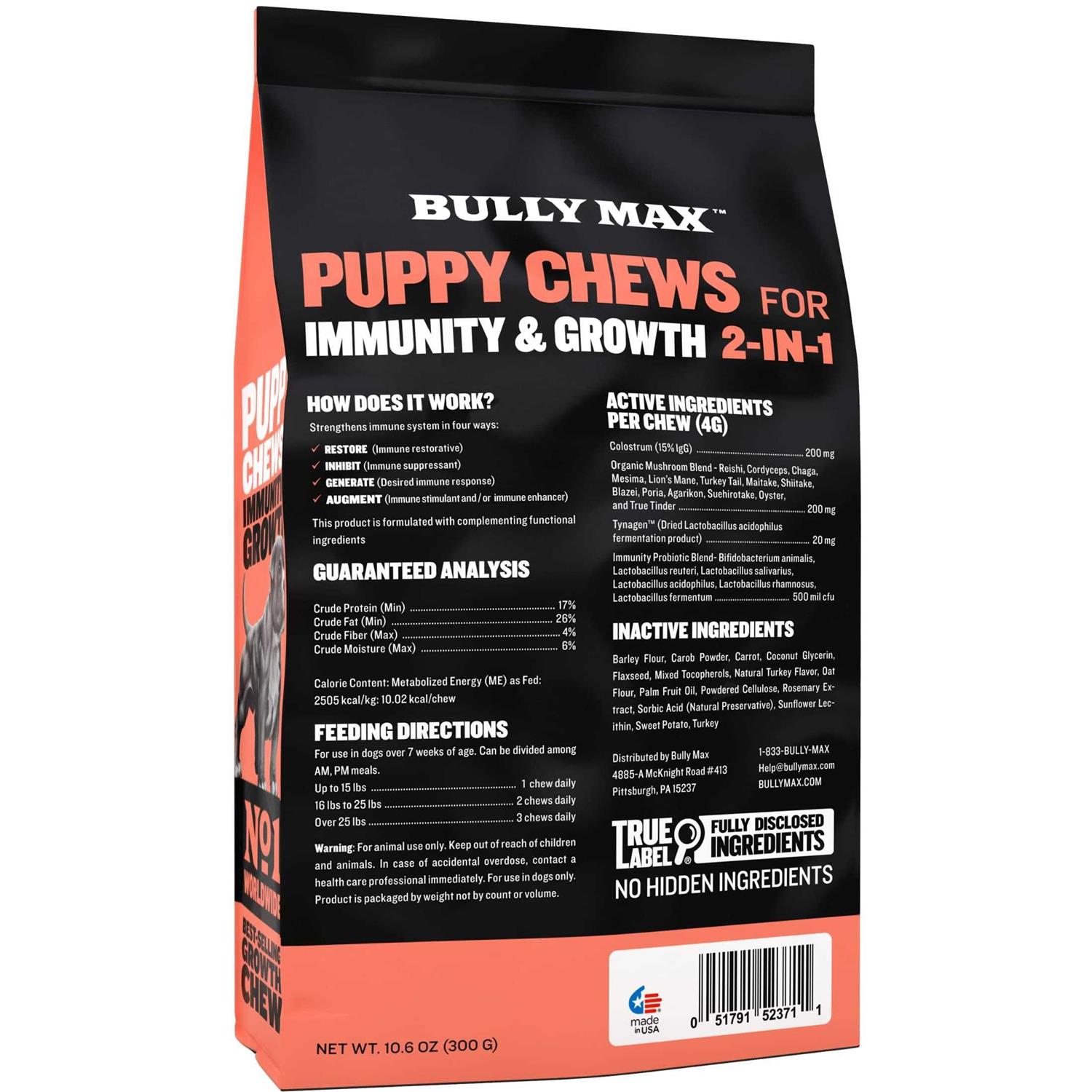 Bully Max 2-in-1 Puppy Chews for Immunity and Growth - Pet Supplies online store