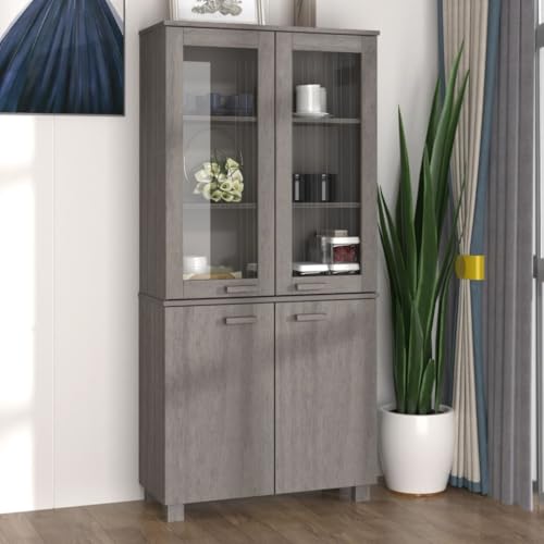 Buffets & Sideboards Highboard Solid Wood Pine Light Gray,Rustic Wooden Highboard with Ample Storage for, Homes Cabinets & Storage