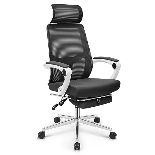 MoNiBloom Office Chair with Footrest Adjustable Ergonomic Task Chair with Linkage Armrest, Lumbar Support Reclining High Back Mesh Chair Suitable for Home Office Nap, 250 Lbs Capacity, Red