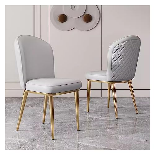 Dining Chairs Vintage Leather Mid-Century Kitchen Counter Chairs Lounge Leisure Living Room Corner Chairs Upholstered Side Chair with Gold Metal Legs and Backrests/White