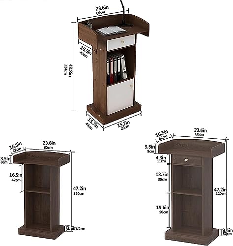 Podium Wood Stand Podium Stand Floor Standing Podiums Reception Desk for Speakers with Storage Shelf, Wooden Speaking Ideal for Conference, Auditorium,