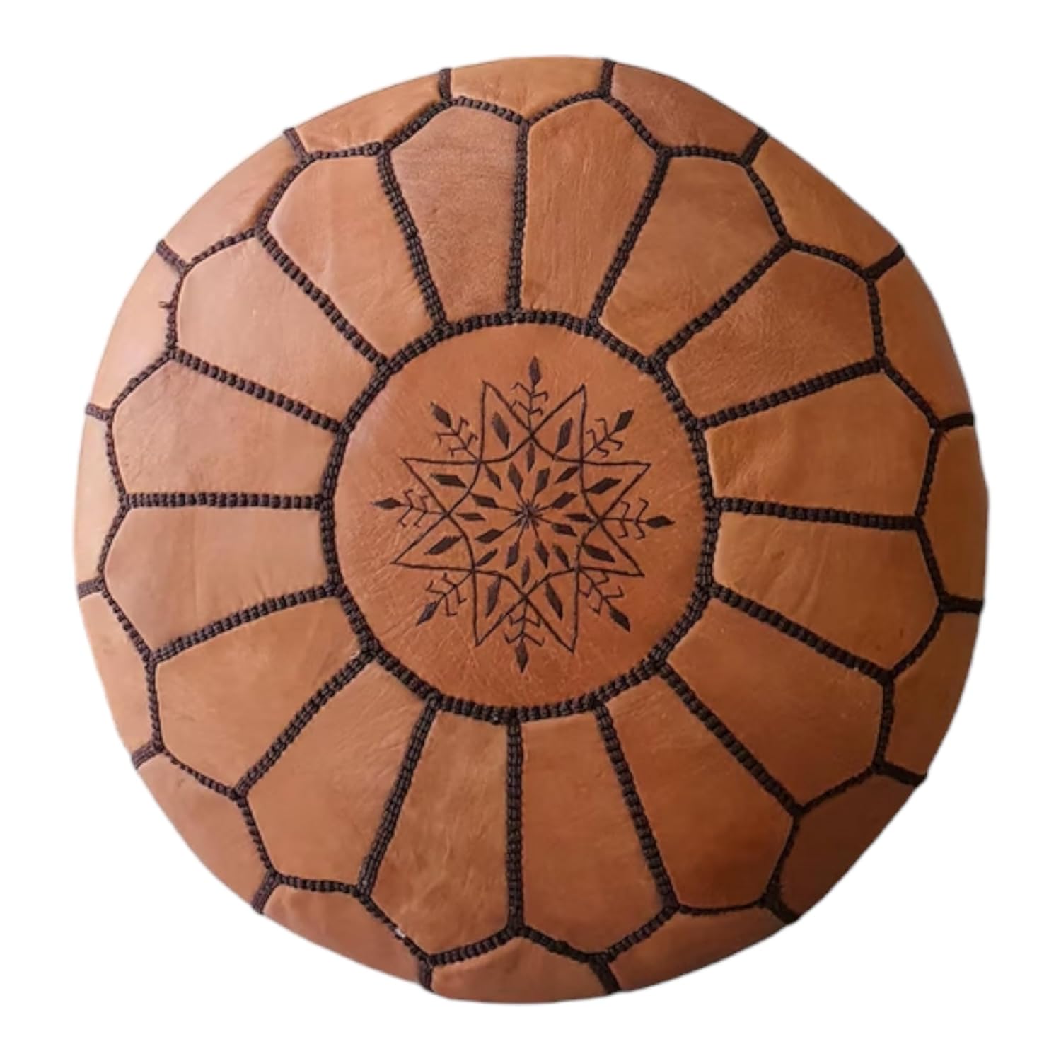 Genuine Light Brown Leather Round Pouf Unstuffed Moroccan Ottoman Footstool Footrest Cover Boho Decor Handmade Pouffe Leather Ottoman