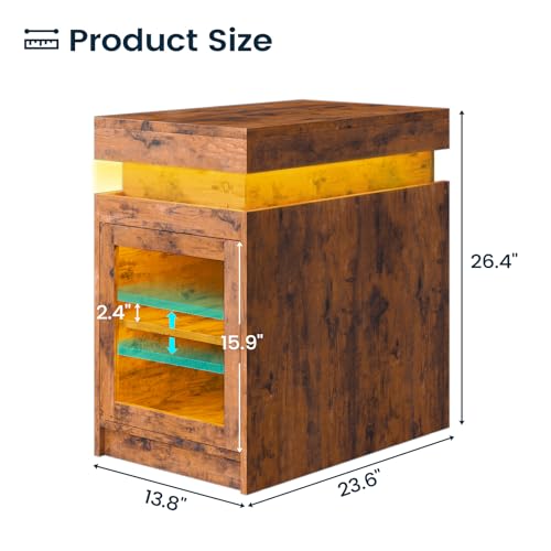 Itaar Nightstand with Charging Station and LED Lights, End Table with Sliding Top & Adjustable Shelves, Side Table Bedside Tables for Living Room, Bedroom, Black