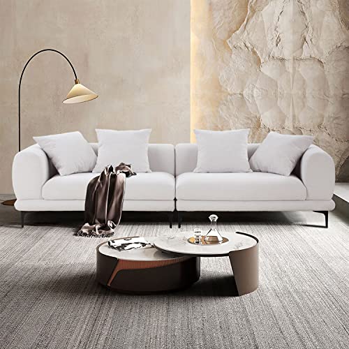 kevinplus 108'' Modern Sectional Sofa Couch for Living Room, Contemporary Luxury Mid-Century 3-Seat Upholstered Fabric Sofa Couch for Home Apartment Office Studio, 4 Pillows & Metal Legs, Beige