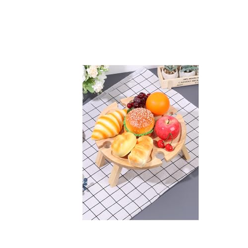 Portable Picnic Wine Table Foldable Wine Table with Tall Glass Holder Wooden Picnic Table 5-Compartment Snack Table Tray for Party Picnic Camping Beach 12×6.3in(Log Color)