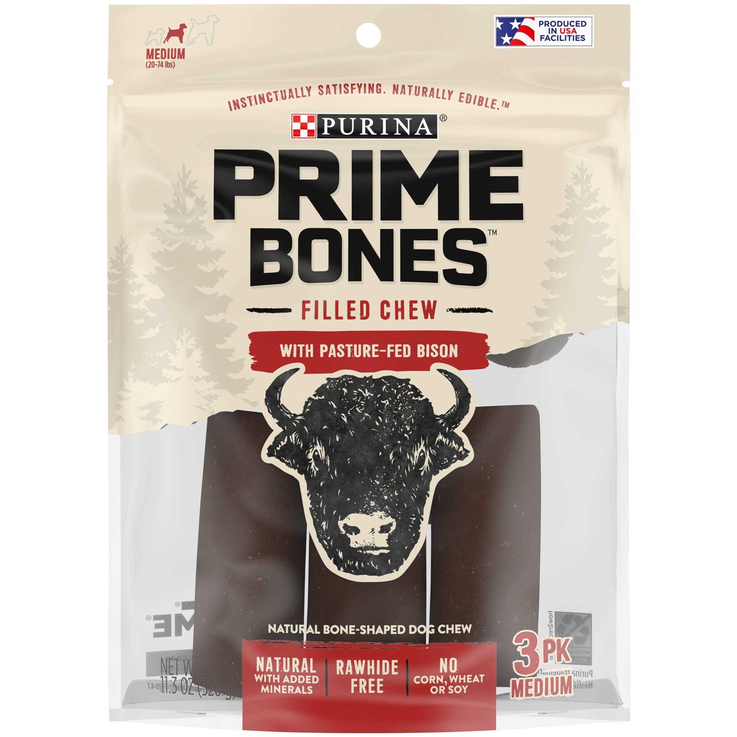 Purina Prime Bones Natural Dog Treats Filled Chew With Pasture-Fed Bison - Pet Supplies online store