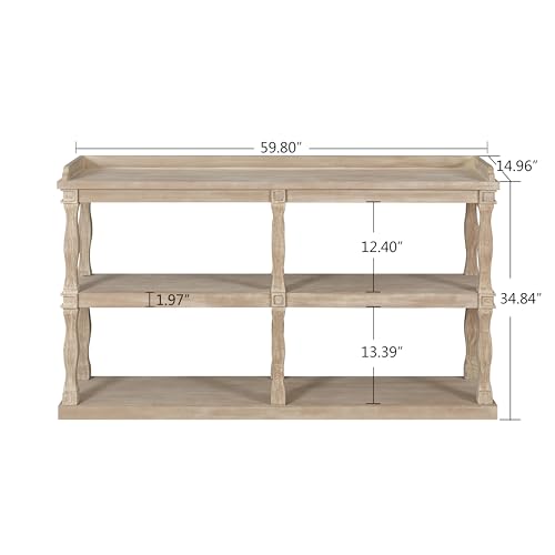 HomVent Console Table with 3-Tier Open Storage Spaces and Wood Support Legs,Narrow Sofa Entry Table for Living Room, Entryway and Hallway (Antique Light Green)