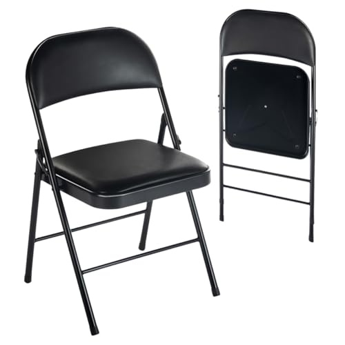 FurnitureR 6 Pack Folding Chairs, Padded Folding Chair Portable Foldable Chairs with Metal Legs for Home Office for Indoor and Outdoor Events (Black, 6 Pack)