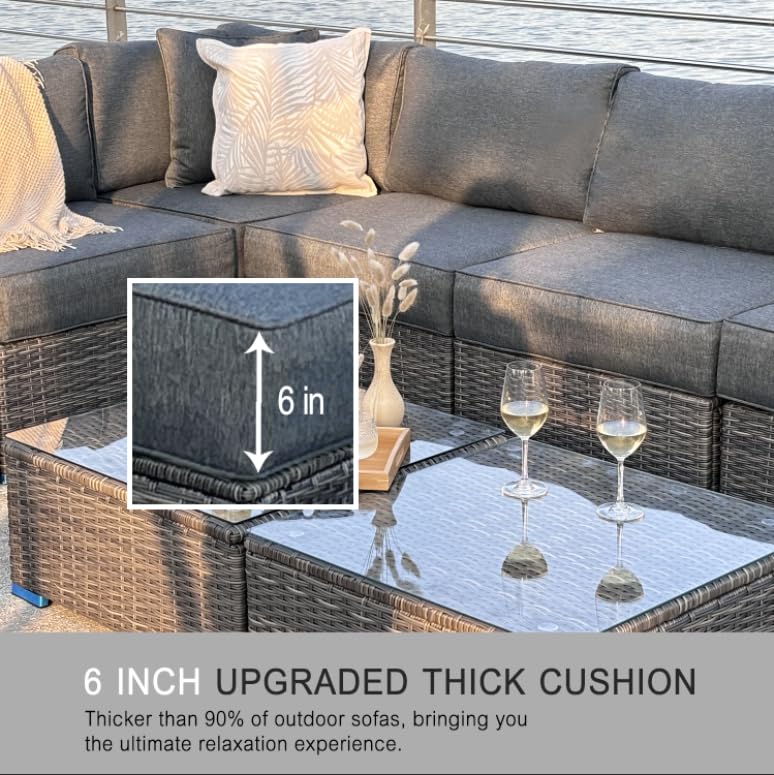 SUSIE'S GARDEN Patio Furniture Set 11 piece Wicker Outdoor Furniture Sectional 6 Inch Thick Cushion Outdoor couch Deep Seating w/Free Raincovers,Pillows for Porch, Balcony, Brown & Beige