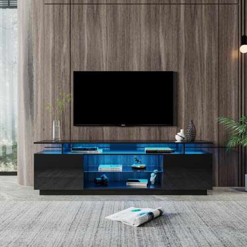 White TV Stand for 80 Inch TV Stands, Media Console Entertainment Center Television Table, 2 Storage Cabinet with Open Shelves for Living Room Bedroom