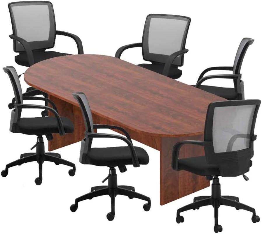 GOF 6FT, 8FT, 10FT Conference Table Chair (G10900B) Set, Cherry, Espresso, Mahogany, Walnut, Artisan Grey (8FT with 6 Chairs, Dark Cherry)