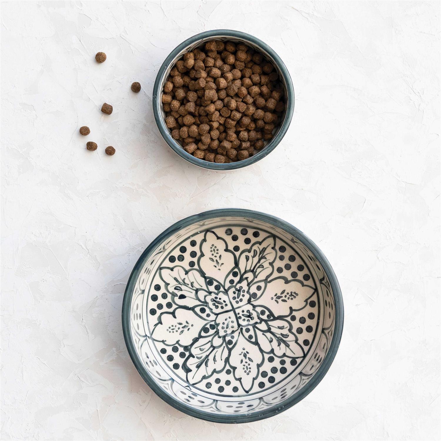 Creative Co-Op Hand-Painted Stoneware Pet Bowl with Botanical Design - Pet Supplies online store