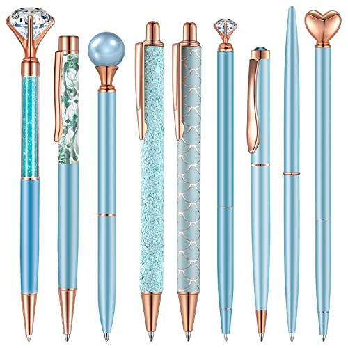 9 Pcs Ballpoint Pens Set Metal Crystal Diamond Pen Glitter Pens for Journaling, Writing, Gifts, Women, Girls, Christmas, Birthday, Office Desk, Dark Blue