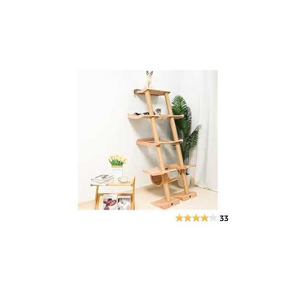 Cat Tree with Hammock Tall Wall Mounted Wood Scratching Post for Indoor Cats Climbing Activity Tower - Pet Supplies online store