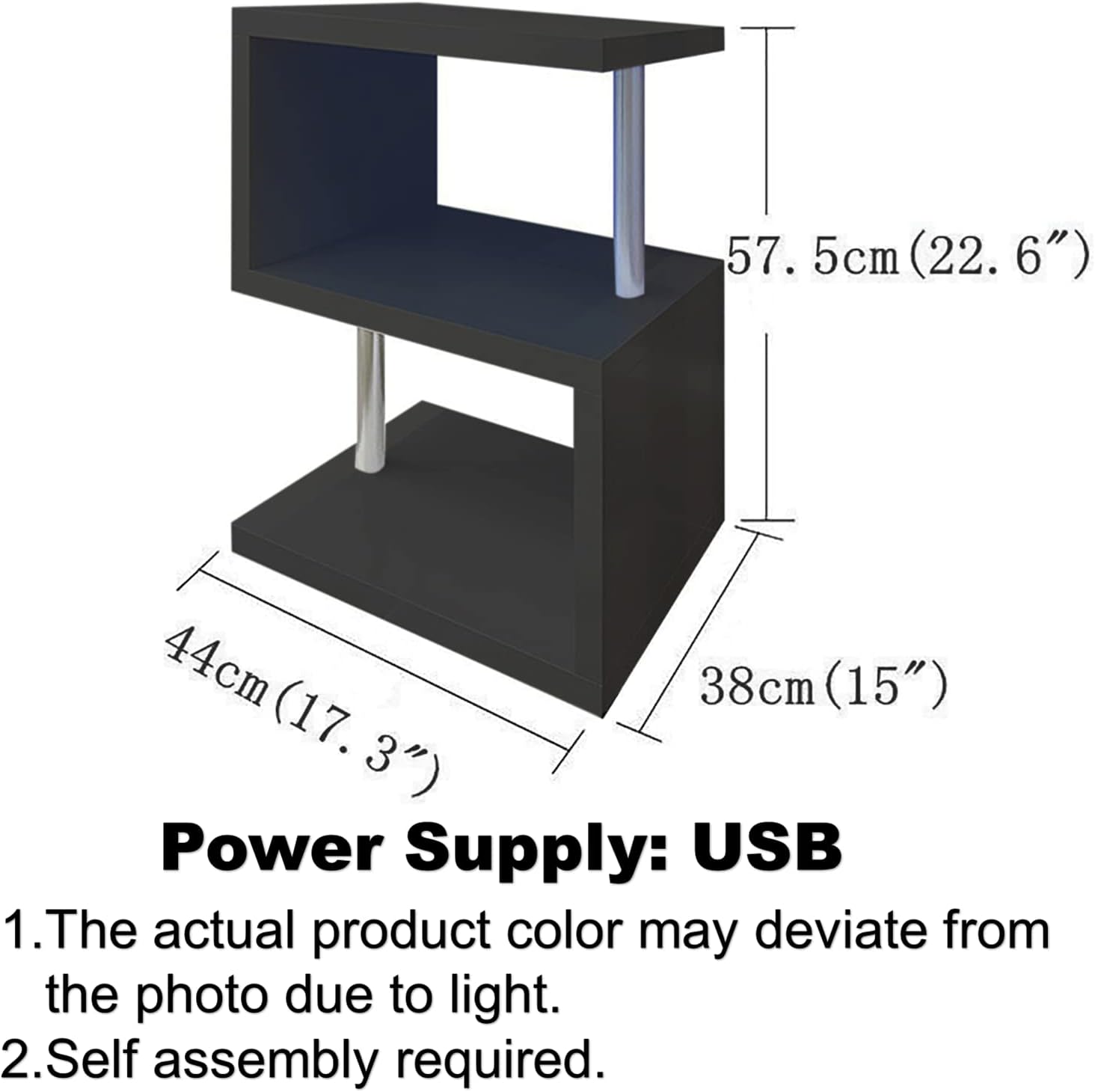Coffee Table with LED Lights, Fashionable S-Shaped End Table with Open Storage Shelf, Modern High Gloss Tea Table LED Coffee Side Table for Living Room Bedroom, Black