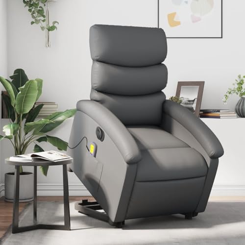 Electric Stand up Massage Recliner Chair Gray Faux Leather,Electric Lift Recliner Massage Chair with Adjustable Positions and , Massage for the Elderly Armchairs Recliner Sleeper Chairs for Living Roo