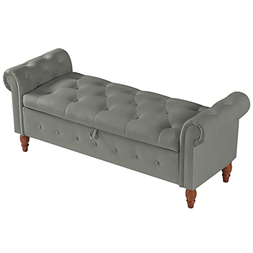 Aoowow Storage Bench for Bedroom End of Bed Rolled Armed Linen Fabric Ottoman Couch Long Bench Window Sitting Fireplace Toy Storage Bench,Olive Green