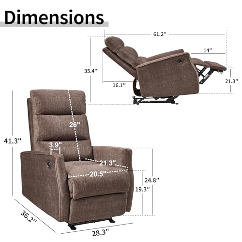 Electrical Power Recliner Chair with OKIN Motor for Living Room,Ergonomic Lounge Heavy Duty, Compact Living Room Fabric Single Sofa Chair with USB Port (Grey Fabric)