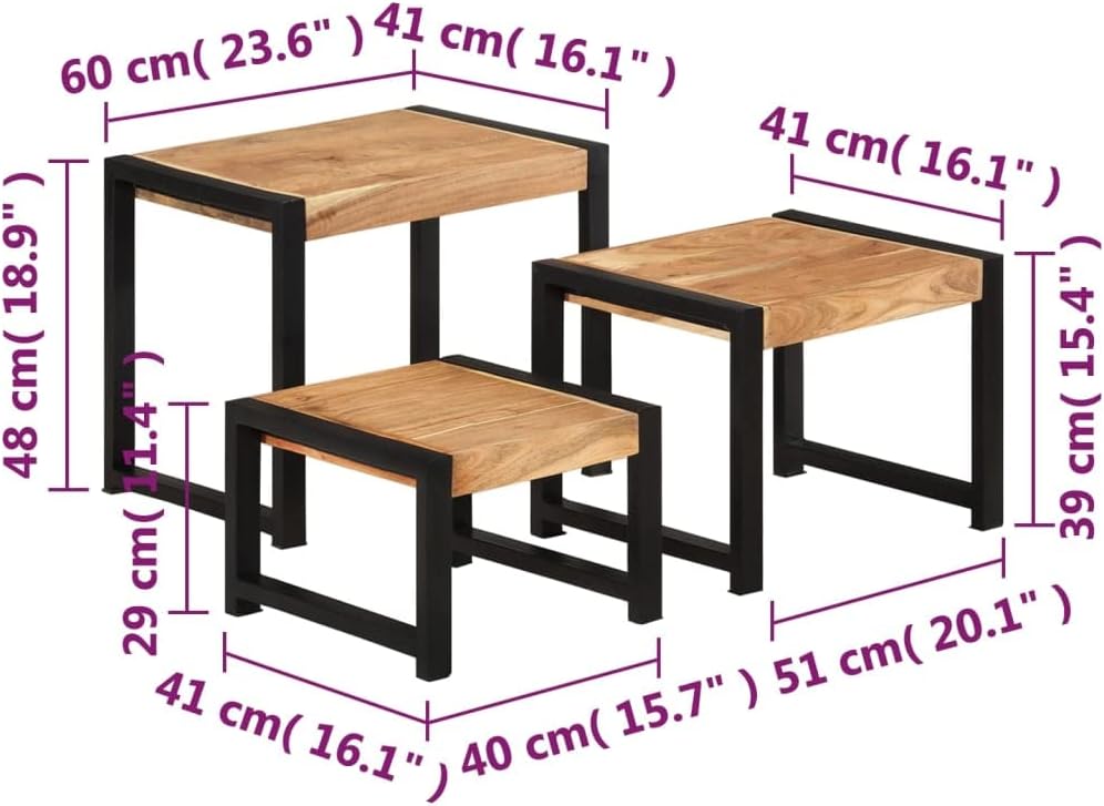 Home Decor Sofa Table, Rustory Farmhouse Console Table, Nesting Tables 3 pcs for Bedroom, Living Room, Sofa Couch, Hall, Solid Wood with Sheesham Finish