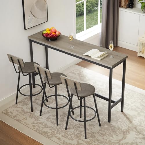 4 Piece Counter Height Long Dining Table Set Multipurpose Dining Table Set with 3 PU Upholstered Bar Stools High-Top Table Stools Set for Living Room 63