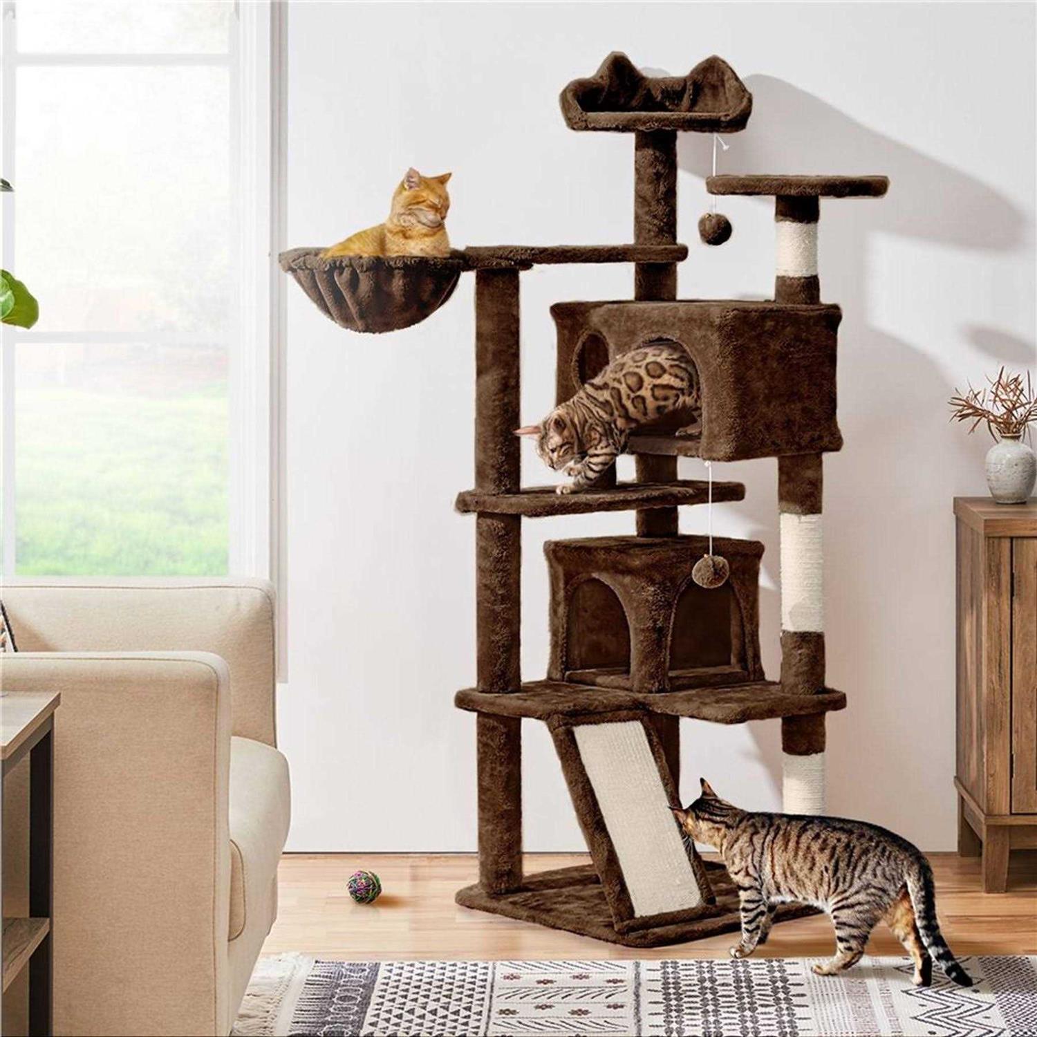 Yaheetech 57-in Plush Cat Tree & Condo - Pet Supplies online store