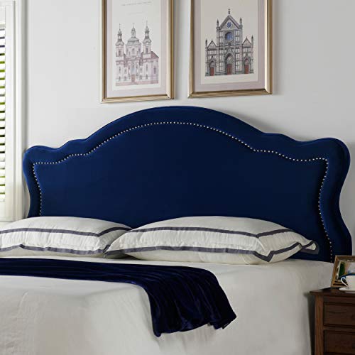 Jennifer Taylor Home Legacy Collection King Size Adjustable Velvet Upholstered Camel Back Headboard with Hand-Applied Nail Head Trim, King, Grey
