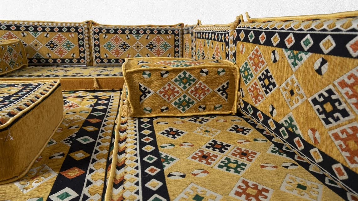 Yellow Arabic Sofa,Pallet Sectional Sofas, Arabic Majlis Sets, Floor Seating Sofa Sets, Yoga Sofas, Floor Cushions,Moroccan Arabic Sofas