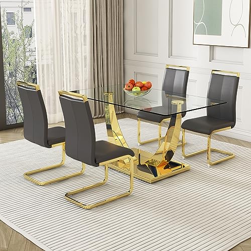 Gold Kitchen Table Set with Glass Top Gold Dining Table Set for 6,63
