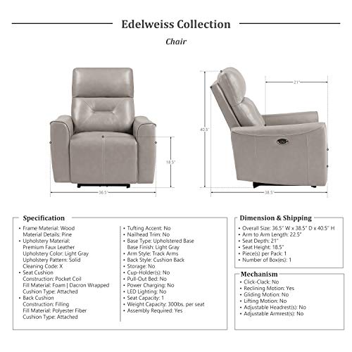 Lexicon Edelweiss 3-Piece Power Reclining Living Room Set, Light Gray