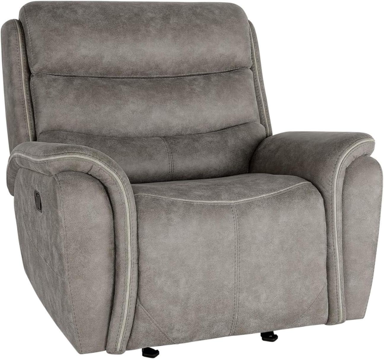 Benjara Folu 41 Inch Glider Chair, Manual Recliner, Cushioned, Gray Faux Leather