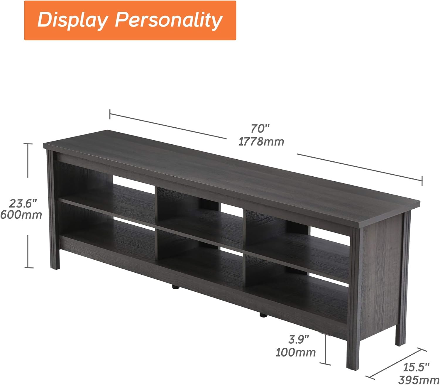 WAMPAT Farmhouse TV Stand for 75 inch TV with LED Lights, Wood Entertainment Center for 80 inch TV Console Table with 6 Storage for Living Room Bedroom, 70'' Black