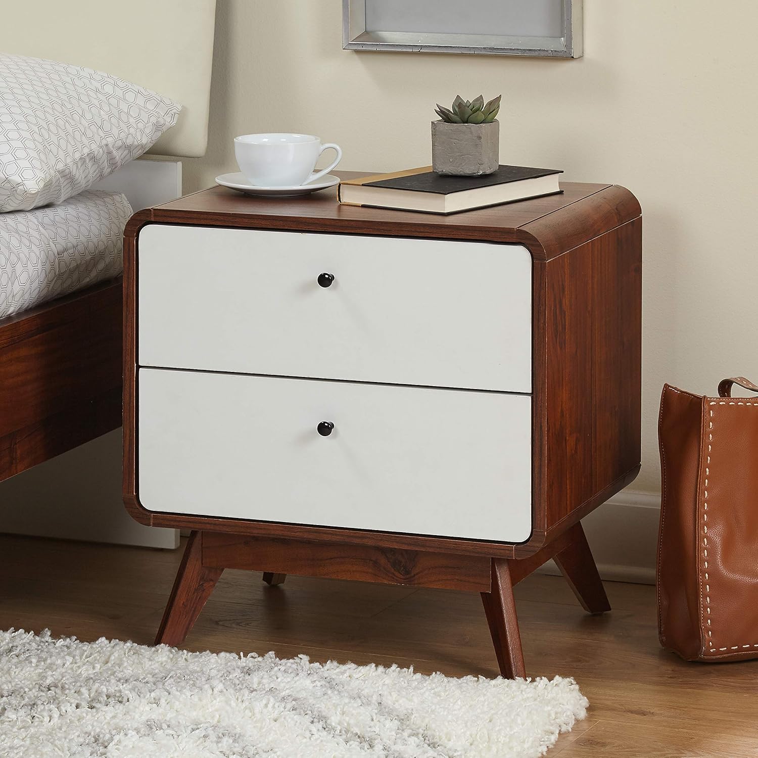 Cassie Mid Century Modern Two Drawer Bedroom Nightstand, 20.25