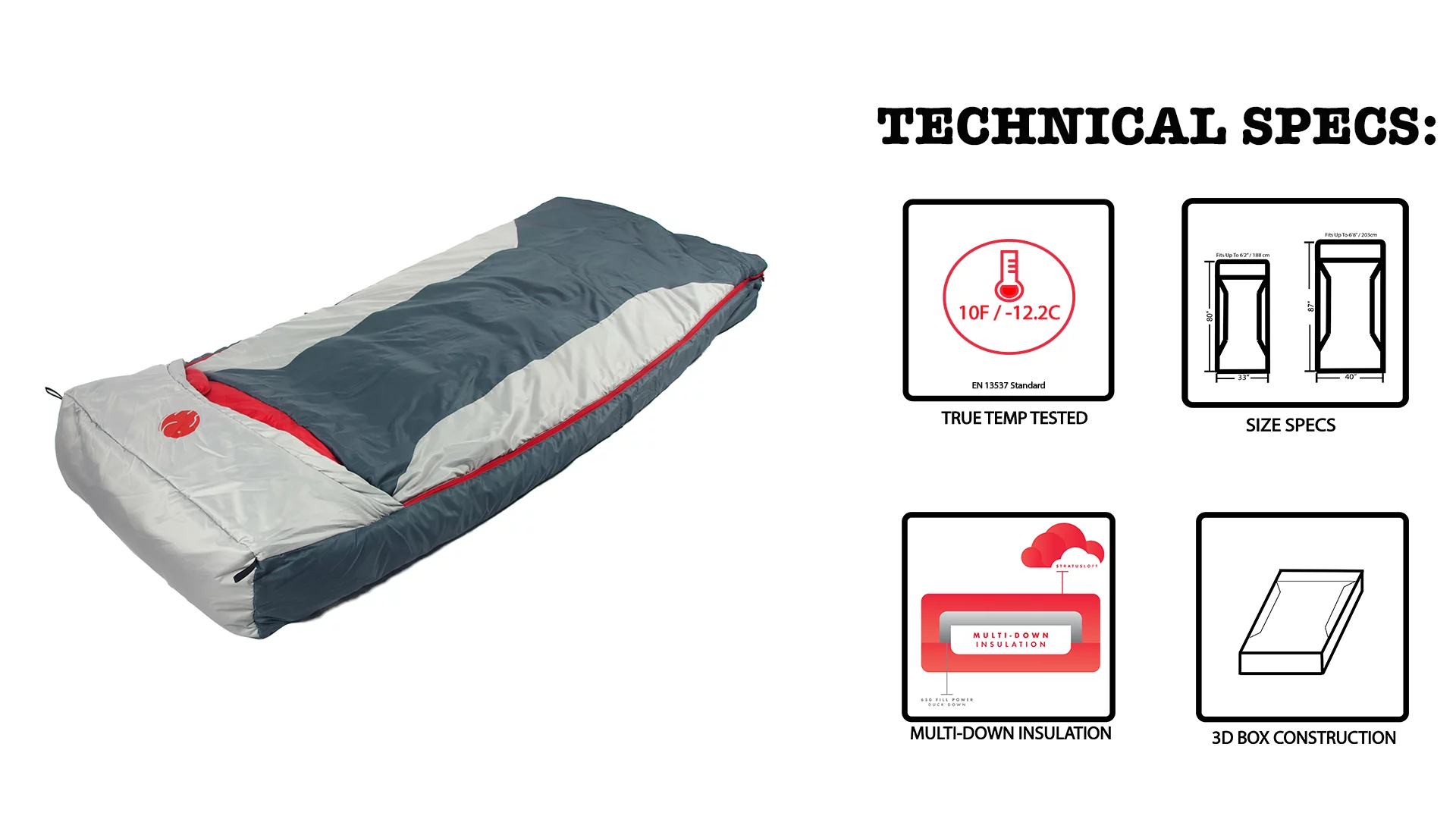 OmniCore Designs M-3D 10F / -12.2C Multi-Down Hooded Mummy Sleeping Bag