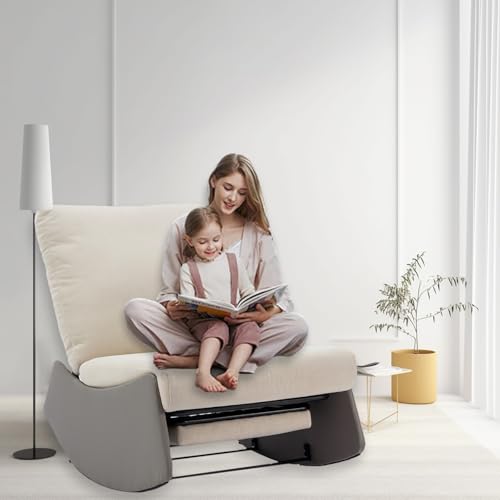 Rocking Chair with Foot Rest, Upholstered Lounge Chair Indoor and Outdoor Patio Rocking Chair Gray Adjustable Backrest Nursery Recliner for Relaxing Resting Living Room Bedroom Office Garden