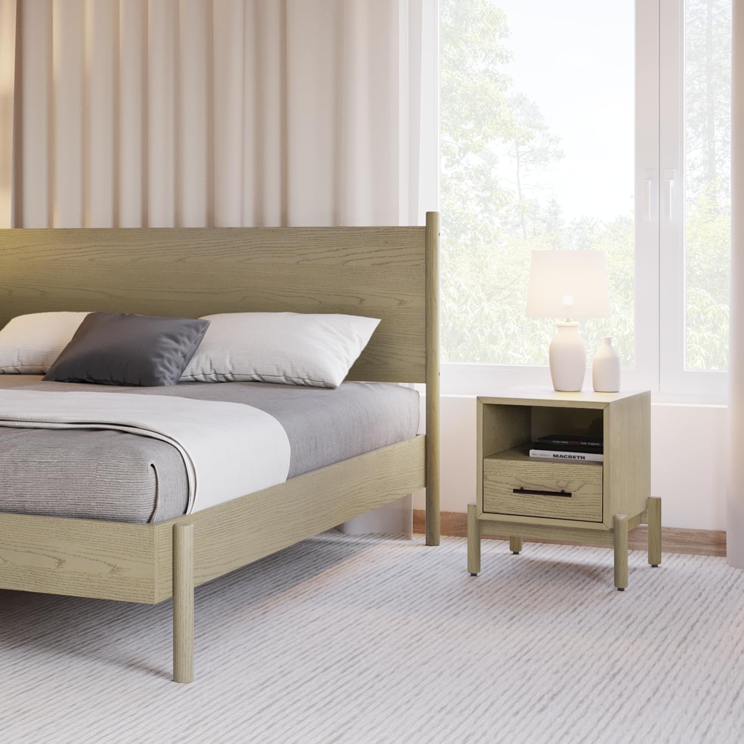 Bme Lyra Solid Wood Side End Table/Nightstand-Easy Assembly-with 2 Drawers Storage for Mid Century Modern Living Room and Bedroom, 16.4