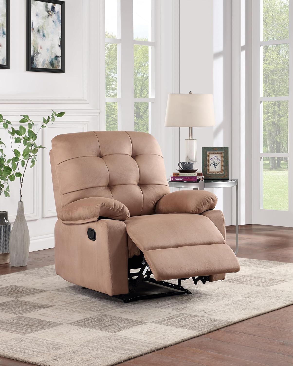 Contemporary Peat Color Plush Microfiber Motion Recliner Chair 1pc Couch Manual Motion Plush Armrest Tufted Back Living Room Furniture