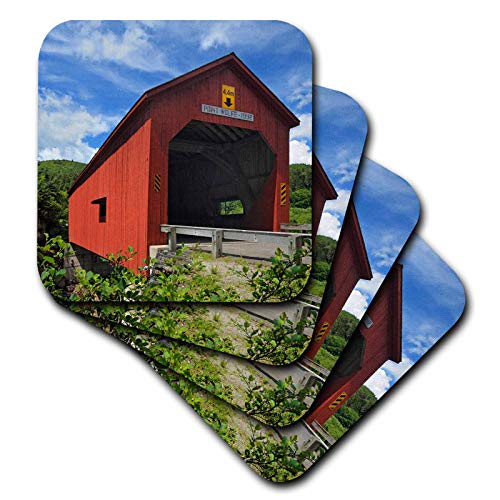 Set of 8 Coasters - Soft - Canada, NB, Fundy NP. Red Covered Bridge at Point Wolfe. Landscape