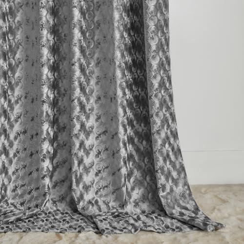 GIGIZAZA Velvet Curtains 96 Inches Long for Modern Living Room, Set of 2 Window Panels Light Grey Back Tab Window Drapes Dot Jacquard Luxury Home decor Curtain Drapes