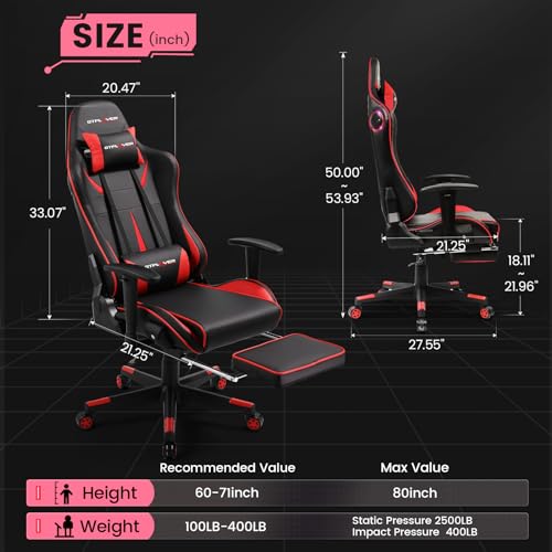 GTPLAYER Gaming Chair with Speakers Bluetooth, Ergonomic Office Desk Chair with Footrest & Lumbar Support, Height Adjustable Swivel Video Game Chair for Adults, 300lb Max (Gray)