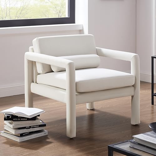 Art Leon Modern Accent Chair, Velvet Upholstered Arm Chair with Pillow, Single Sofa Chair for Living Room Bedroom, Red